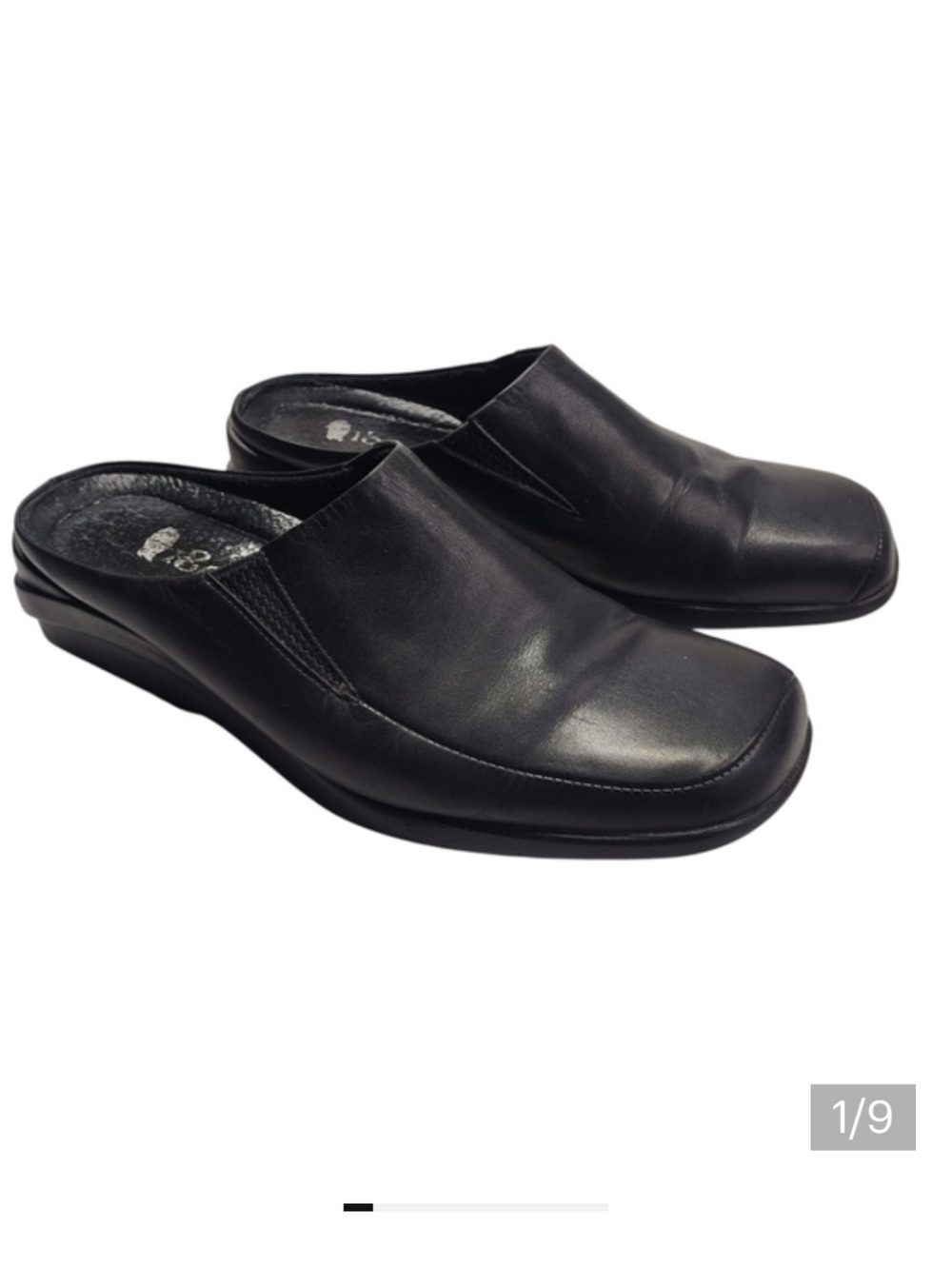 1803 Women's Black Leather Slip On Loafer Clogs Shoes Size 38
